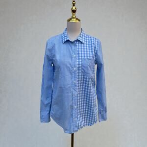 J. Crew Shirt Sz 8 Women’s Boy Blue White Gingham Button Up Preppy Careerwear